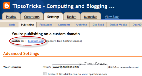 How to set blogger blog to default free domain