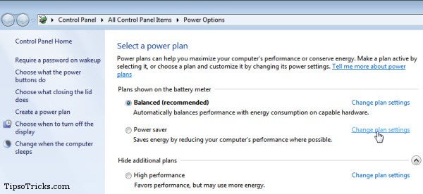 power options in windows 7