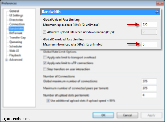 uTorrent Bandwidth Settings