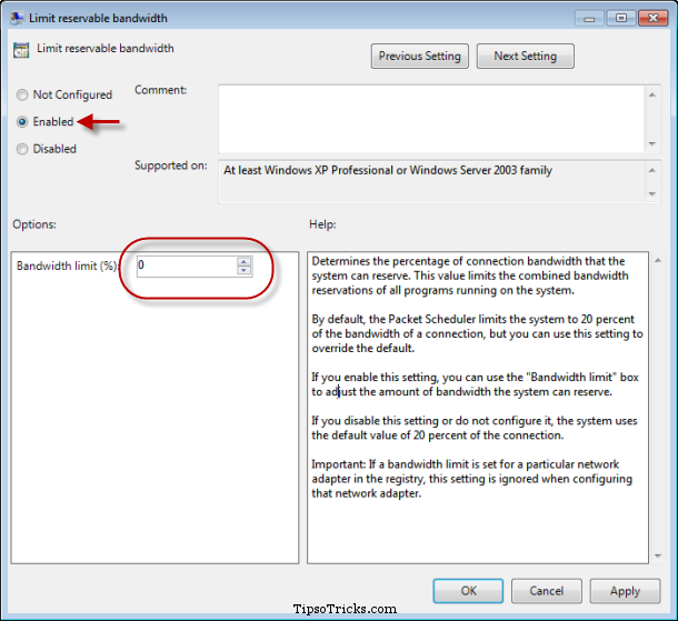 Disabling Reserved Bandwidth in Windows