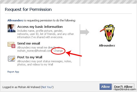 How to hide email address when using a facebook application
