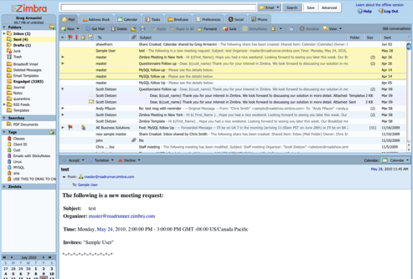 Zimbra Collaboration screenshot