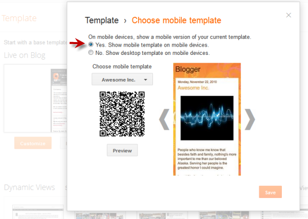 enable mobile template on blogger blog