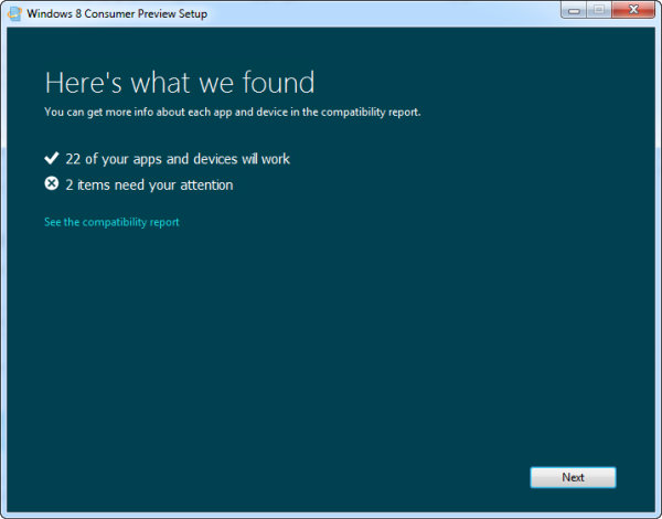 Windows 8 system compatibility tool