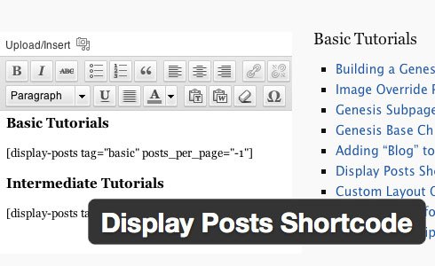 Display Posts Shortcode wordpress plugin