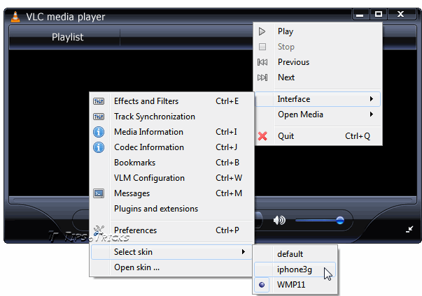 VLC Media Player Quick Skin Change