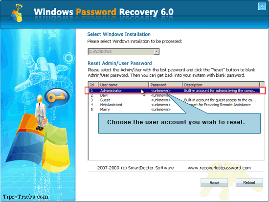 Windows Password Recovery 6.0