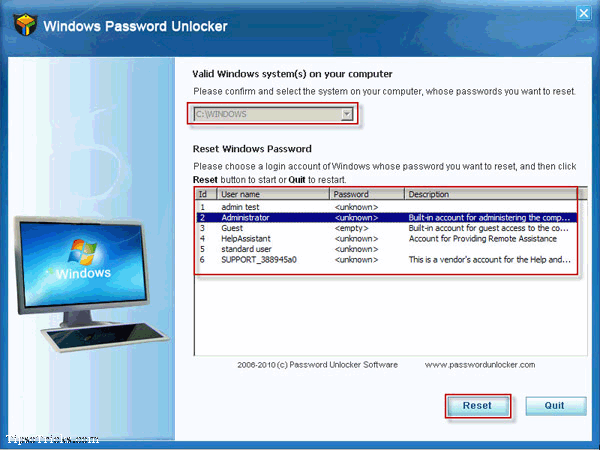 Windows Password Unlocker