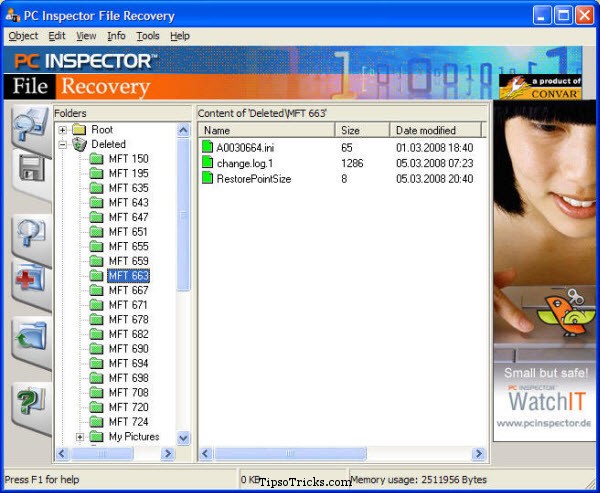 PC Inspector file recovery screenshot