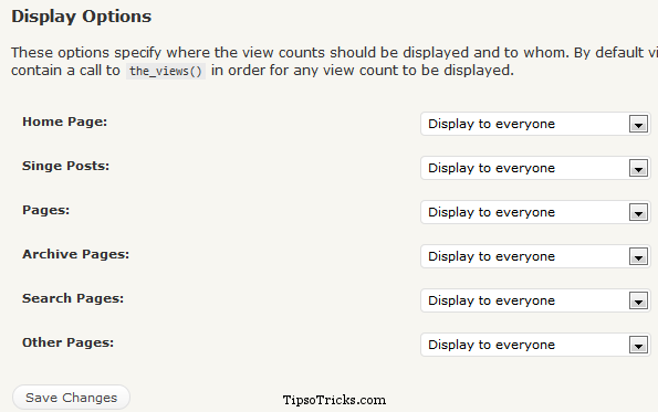 Wp PostViews Display Options