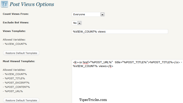 Wp PostViews Options and Settings