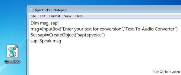 Text to Audio Converter using Notepad