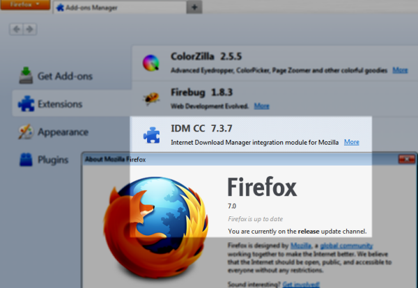Internet Download Manager in Firefox 7