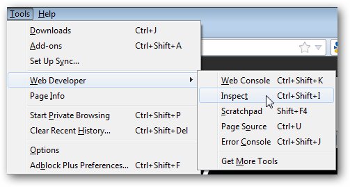 Inspect Element from Tools Menu