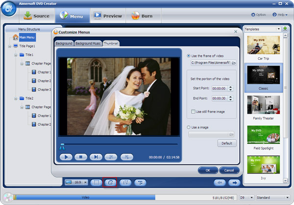 Aimersoft DVD Creator custom menu