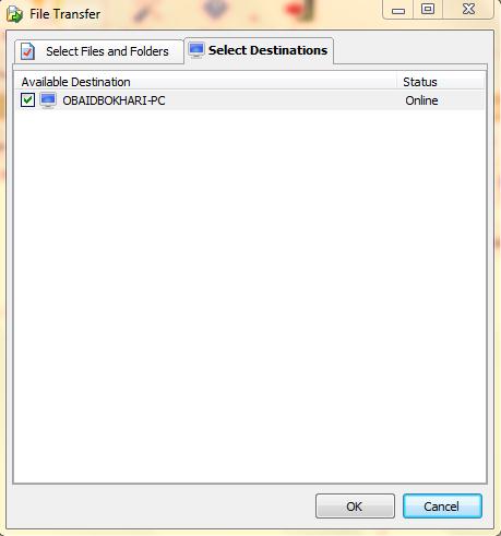 selecting destination in folder transfer