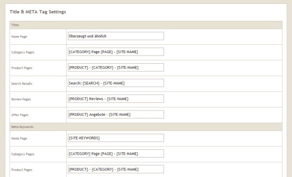 Store Configuration - Title & META Tags