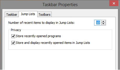 Windows 8 jumplists