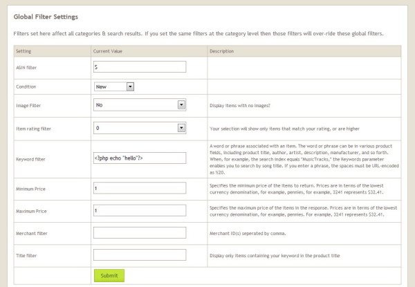 Store Configuration Global Filters