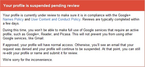 Google suspending review