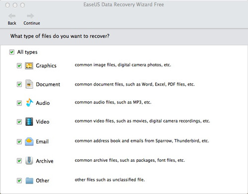 easeus data recovery select files