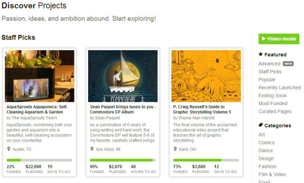 kickstarter projects lists