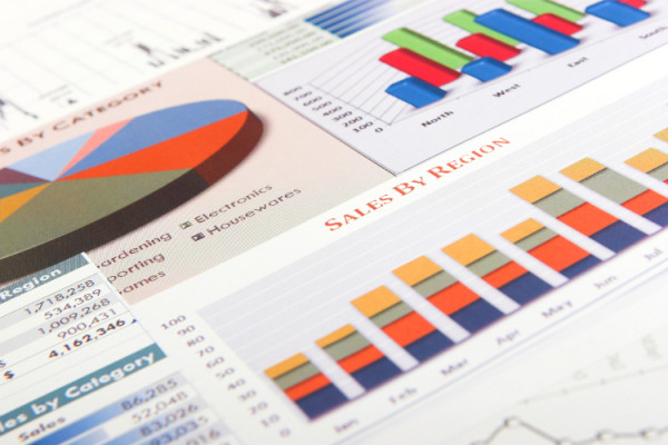 Colorful financial graphs and charts