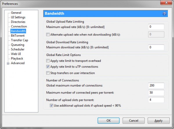 Speed UpTorrent Downloads bandwidth limit