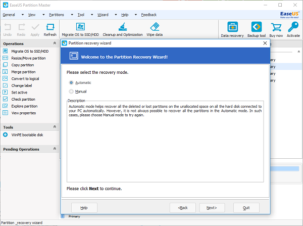 EaseUS partition recovery